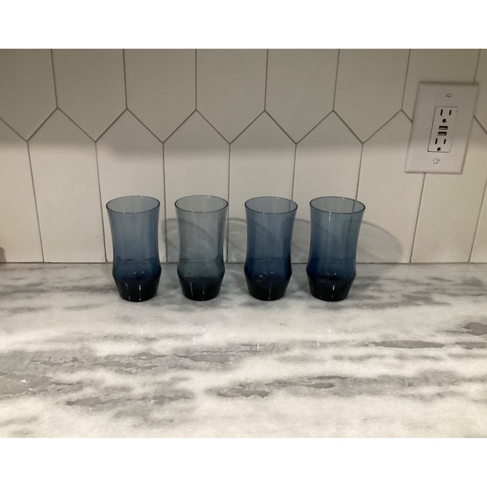 Vintage Libbey Glass Tumblers SET of 4 Apollo Dusky Blue 5 1/2" Tall Holds 13 oz